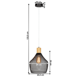 Visící lampa, černá/přírodní, KOLEN - Image 2